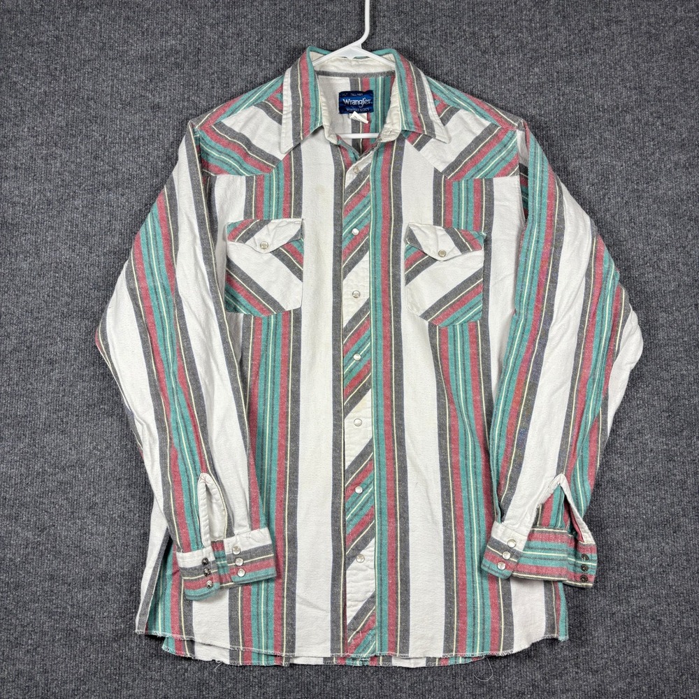 Wrangler Western Shirt Mens XLT Multicolor Striped Pearl Snap Long Sleeve Tall